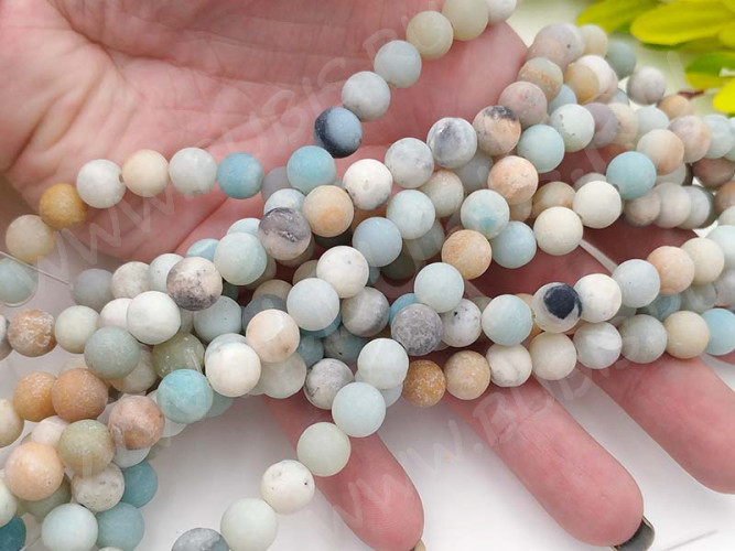 (ОПТ) Бусина округлая 8мм МАТОВАЯ Амазонит натуральный (камни) (НИТЬ)