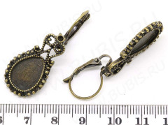 Швензы с французским замком №20 с сеттингом-капля 14*10мм 42*16*12,5мм античная бронза (Brass) (1 пара)