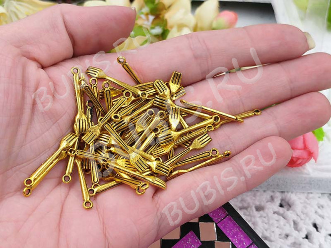 Подвеска Вилка 01 3D 24,5*4,3*1,7мм античное золото (литьё)