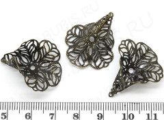 Шапочка тонкая 039 ажурная Лепесток большой 27*24*10мм античная бронза (LUX Китай) (Brass) (имитация скани)