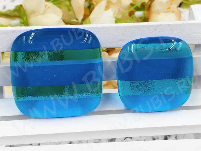 Кабошон Фьюзинг 212 Квадратный 31-36*31-36*8мм Темно-голубой прозрачный