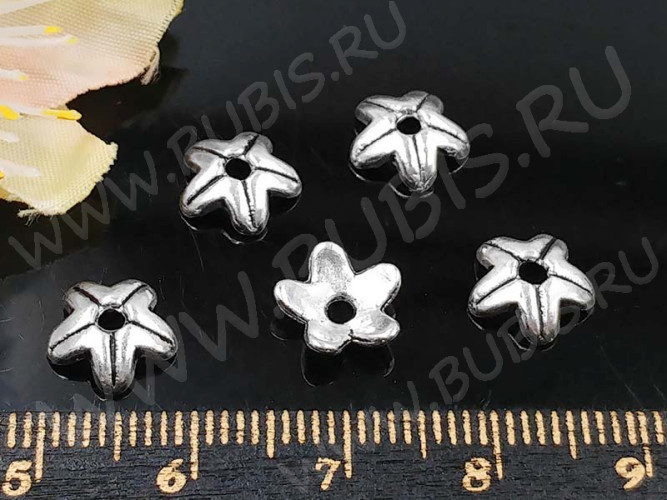 (СКИДКИ!!!) 054 Шапочка Цветочек 16 9*3мм античное серебро (литьё) (10шт.)