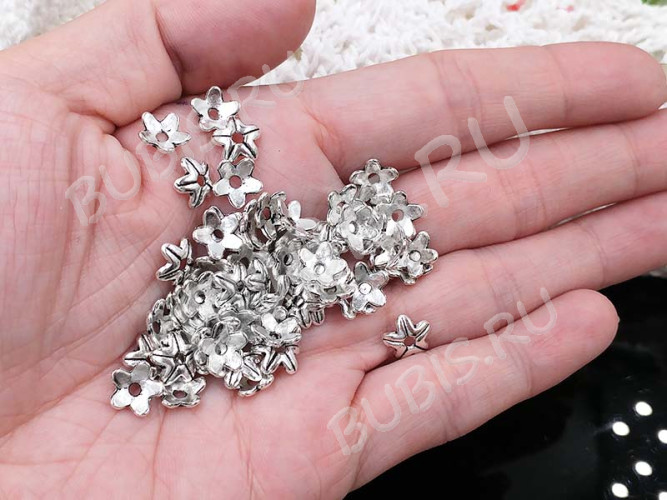 (СКИДКИ!!!) 054 Шапочка Цветочек 16 9*3мм античное серебро (литьё) (10шт.)