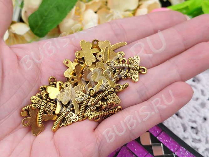 Подвеска Стрекоза 01 18*15*2мм античное золото (литьё)