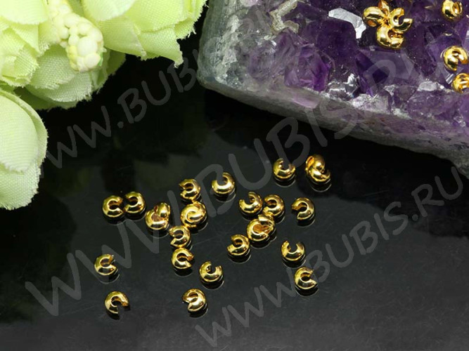 Обжимная бусина 03 маскировочная разъёмная покрывная 3,2*2,2мм золотистая (Brass) (20шт)