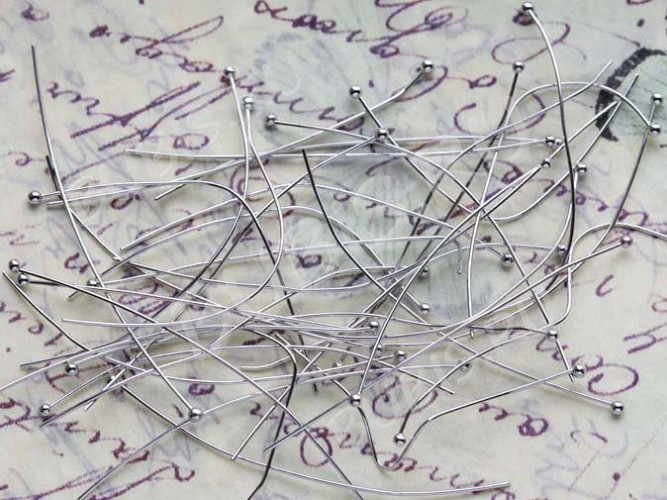 (СКИДКИ!!!) Штифт с ШАРИКОМ 45*0,5мм цвет платины (Brass) (50шт.)