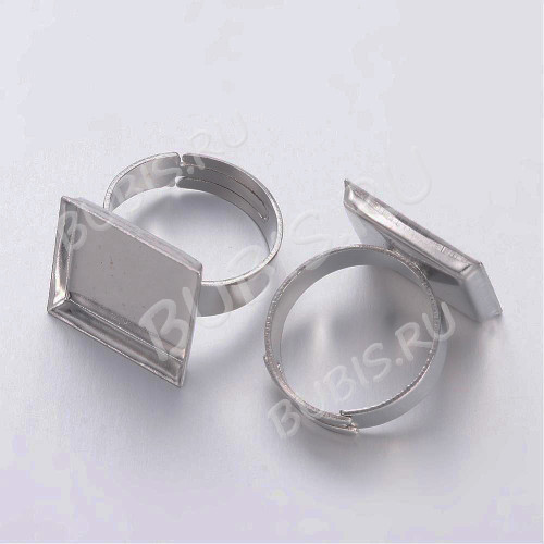 Основа (заготовка) для кольца 170 18,5мм с квадратным сеттингом 17*17мм цвет платины (Brass)