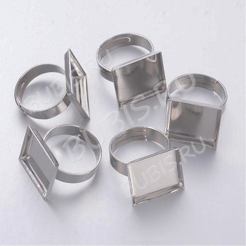 Основа (заготовка) для кольца 170 18,5мм с квадратным сеттингом 17*17мм цвет платины (Brass)