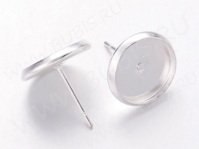 Пуссеты ("гвоздики") №015 с сеттингом 10мм 12,5*12*0,7мм серебристые (Brass) (1 пара)