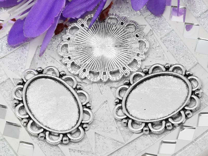 Подвеска-сеттинг Овал 40 коннектор (сеттинг 25*18мм) 35,5*28*2мм античное серебро (литьё)