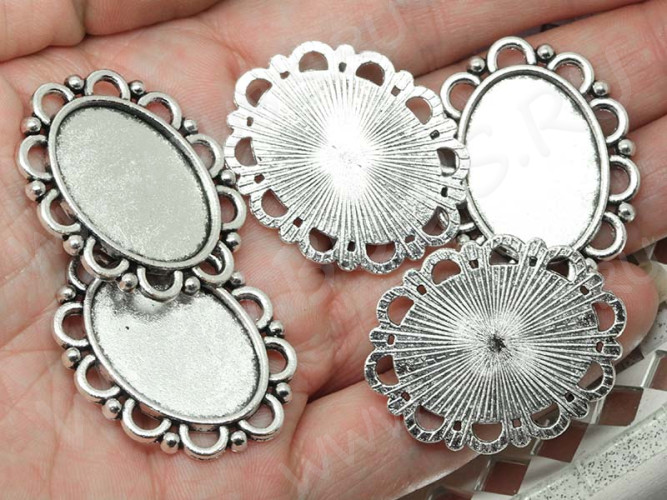 Подвеска-сеттинг Овал 40 коннектор (сеттинг 25*18мм) 35,5*28*2мм античное серебро (литьё)