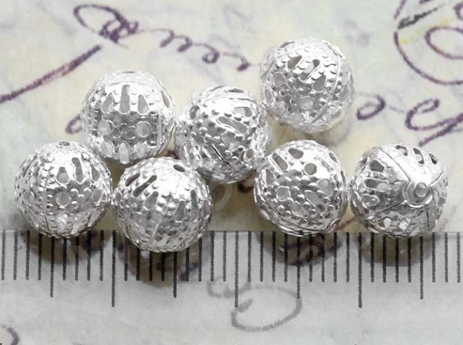 (СКИДКИ!!!) Бусина ажурная 01 "Шарик" 8мм серебристый (Iron) (10шт.)