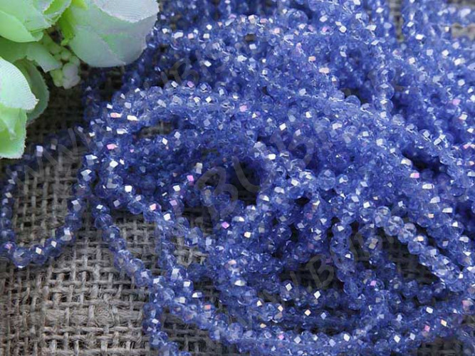 (СКИДКИ!!!) Бусина кристалл гранёный абакус 4,3*4*3,5мм св.синий с АВ прозрачный (имитация Сваровски) (100шт.)