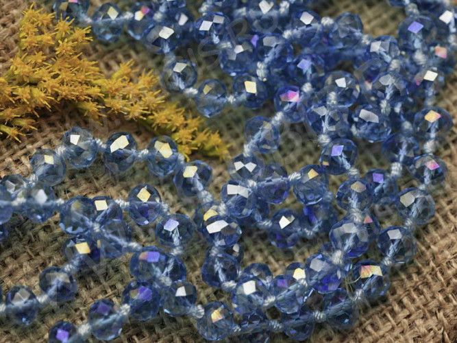 (ОПТ) Бусина Абакус гранёный 8*8*5,5мм Хрусталь св.синий с АВ прозрачный (имитация Сваровски) (НИТЬ)