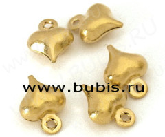 Подвеска Сердечко 10 3D двойное маленькое 6,5*8,5*3,6мм золотистое (Brass) (10шт.)