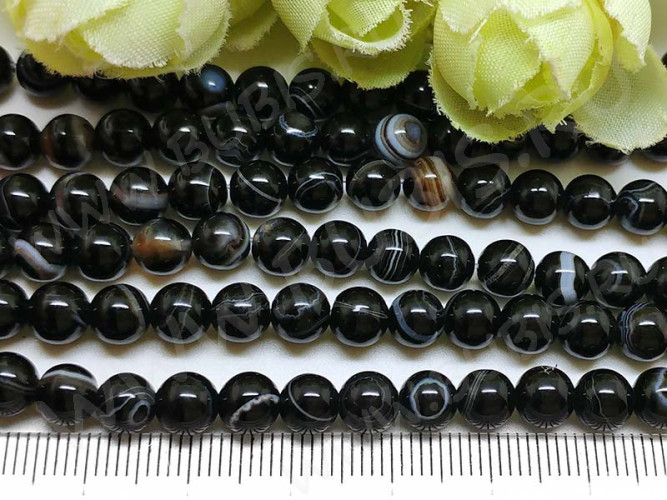 (ОПТ) Бусина округлая 6мм Агат черный натуральный (камни) (НИТЬ)