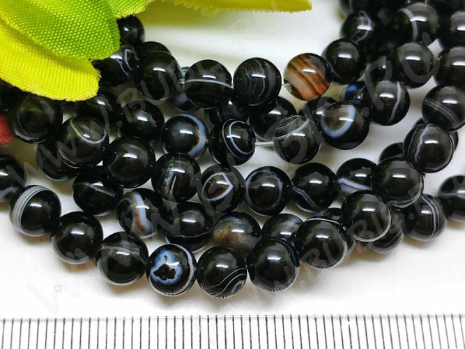 (ОПТ) Бусина округлая 6мм Агат черный натуральный (камни) (НИТЬ)