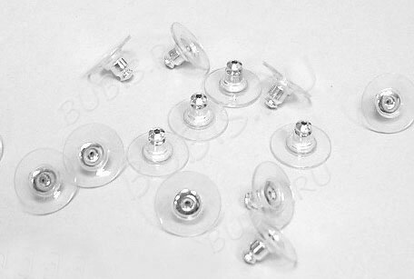 (СКИДКИ!!!) Зажимы для пуссет(гвоздиков) и швенз №03 12*6мм прозрачные+серебристые (Brass) (10 пар)
