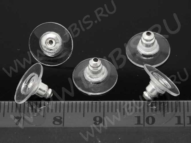 (СКИДКИ!!!) Зажимы для пуссет(гвоздиков) и швенз №03 12*6мм прозрачные+серебристые (Brass) (10 пар)