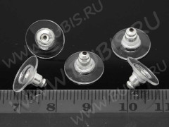 (СКИДКИ!!!) Зажимы для пуссет(гвоздиков) и швенз №03 12*6мм прозрачные+серебристые (Brass) (10 пар)