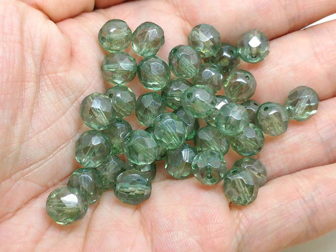 (СКИДКИ!!!) Округлая гранёная бусина 8мм бл.зелёная с прозрачным бензином прозрачная (Чешское стекло) (10шт.)