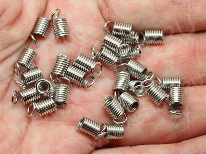 (СКИДКИ!!!) Концевик 075 пружинка 10*4,2мм (для шнура 2-2,5мм) цвет платины (Iron) (50шт.)