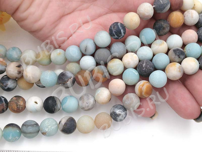 (ОПТ) Бусина округлая 10мм МАТОВАЯ Амазонит натуральный (камни) (НИТЬ)