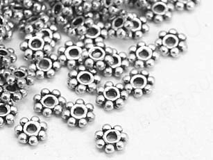 (ОПТ) Рондели 040 Дейзи 4*4*1мм античное серебро (литьё) (500шт.)