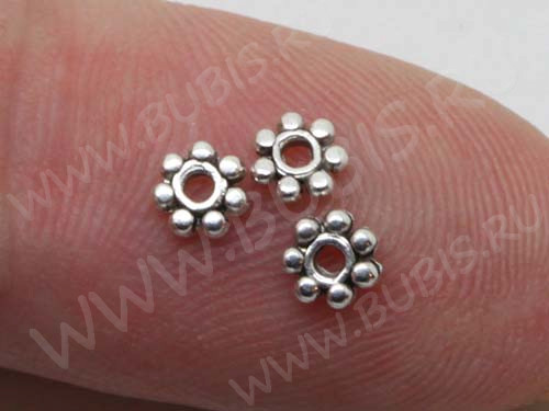 (ОПТ) Рондели 040 Дейзи 4*4*1мм античное серебро (литьё) (500шт.)