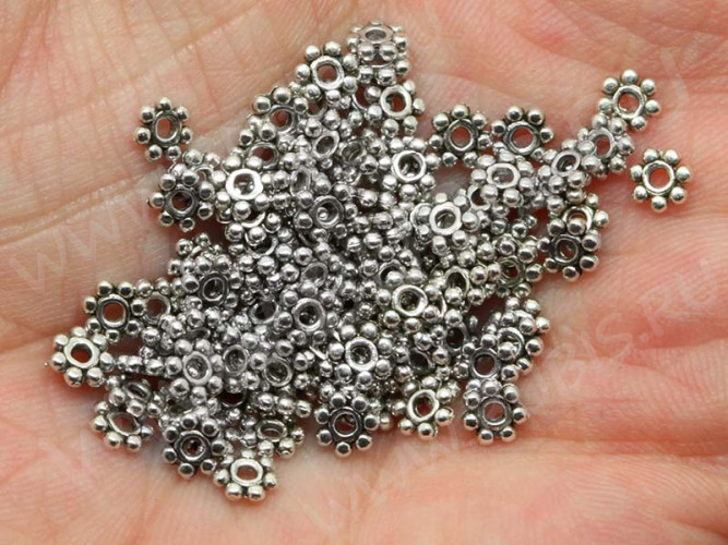 (ОПТ) Рондели 040 Дейзи 4*4*1мм античное серебро (литьё) (500шт.)