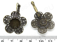 Швензы с французским замком №21 с ажурным сеттингом 12мм 37*26*13,5мм античная бронза (Brass) (1 пара)