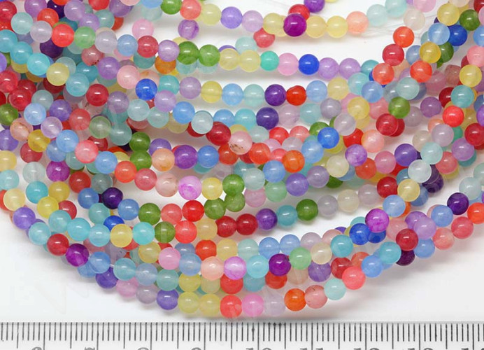 (ОПТ) Бусина округлая 4мм Жадеит МИКС (камни) (НИТЬ)