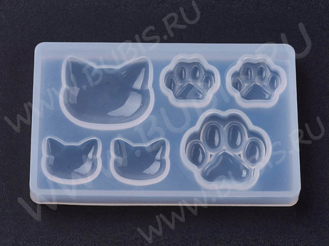 Молд 064 для эпоксидной смолы Морда и Лапы кошки 76*47*8мм (силикон)