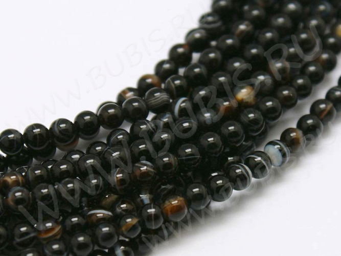 (ОПТ) Бусина округлая ГЛАДКАЯ "каменный бисер" 3мм Агат черный натуральный (камни) (НИТЬ)