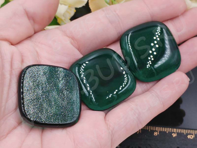 Кабошон Фьюзинг 214 Квадратный 31-37*31-37*8мм Зелёный прозрачный