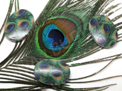 Бусина Овал 19 с принтом 33,5*24,5*7мм Павлин непрозрачный (акрил)