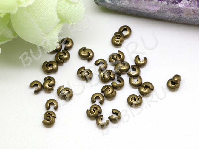 Обжимная бусина 04 разъёмная покрывная 3*2мм античная бронза (Brass) (20шт)