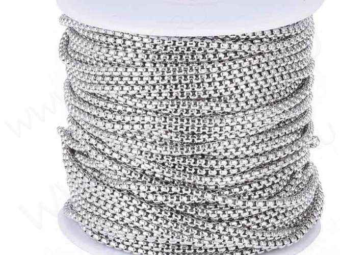 Цепочка S29 Ювелирная сталь Ролло (Rolo) квадрат "Коробок" мелкая 2*2*1мм цвет платины (Хирургическая сталь) (50см)