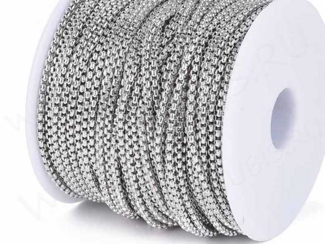 Цепочка S29 Ювелирная сталь Ролло (Rolo) квадрат "Коробок" мелкая 2*2*1мм цвет платины (Хирургическая сталь) (50см)