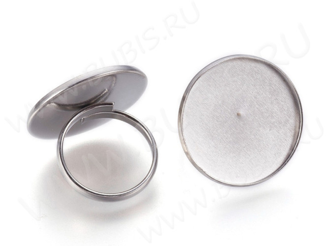 Основа (заготовка) для кольца 165 18мм с сеттингом 25мм цвет платины (Хирургическая Сталь)