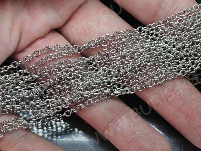 Цепочка S47 ювелирная сталь простое якорное плетение паяная 3*2,5*0,5мм цвет платины (Хирургическая сталь) (50см)