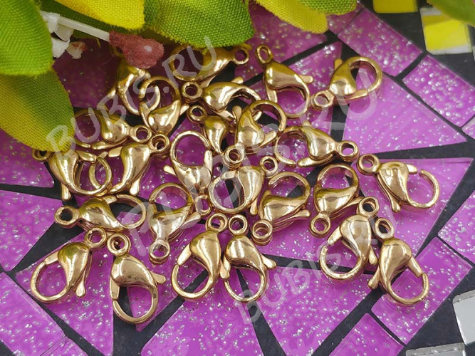 Замочек карабин №038-G-10 12*7*3,5мм золотистый Real Gold Plated (LUX Китай)(Хирургическая сталь)(10шт) 