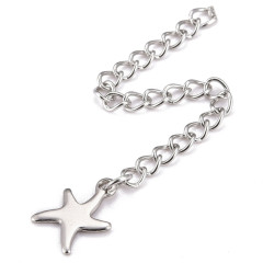 Цепочка удлинительная 12 стальная с подвеской морская звезда 3*10*60мм цвет платины (Хирургическая сталь)