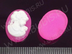 Кабошон декоративный 03 Камея матовая 18*13*3,8мм яр.розово-белая непрозрачная (резин)