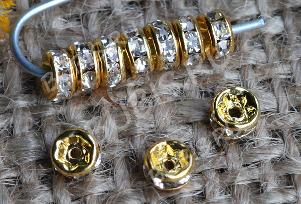 Рондель со стразами 12 разделитель 4*2мм золотисто-прозрачный (Brass и стекло)(10шт)
