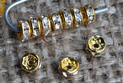 Рондель со стразами 12 разделитель 4*2мм золотисто-прозрачный (Brass и стекло)(10шт)