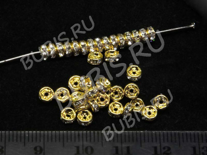 Рондель со стразами 12 разделитель 4*2мм золотисто-прозрачный (Brass и стекло)(10шт)