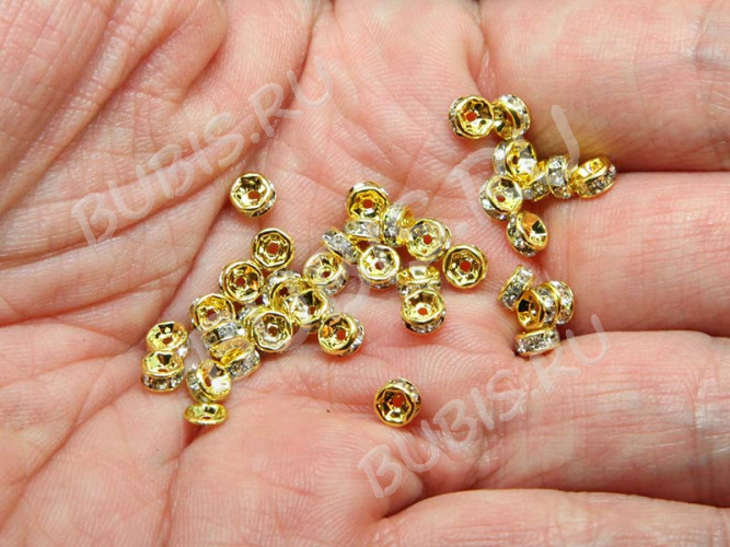 Рондель со стразами 12 разделитель 4*2мм золотисто-прозрачный (Brass и стекло)(10шт)