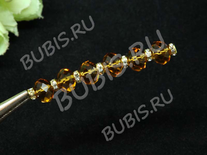 Рондель со стразами 12 разделитель 4*2мм золотисто-прозрачный (Brass и стекло)(10шт)