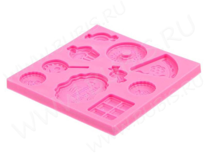 Молд 009 Вкусняшки 8*8*0,55см розовый (силикон) (инструменты для моделирования)